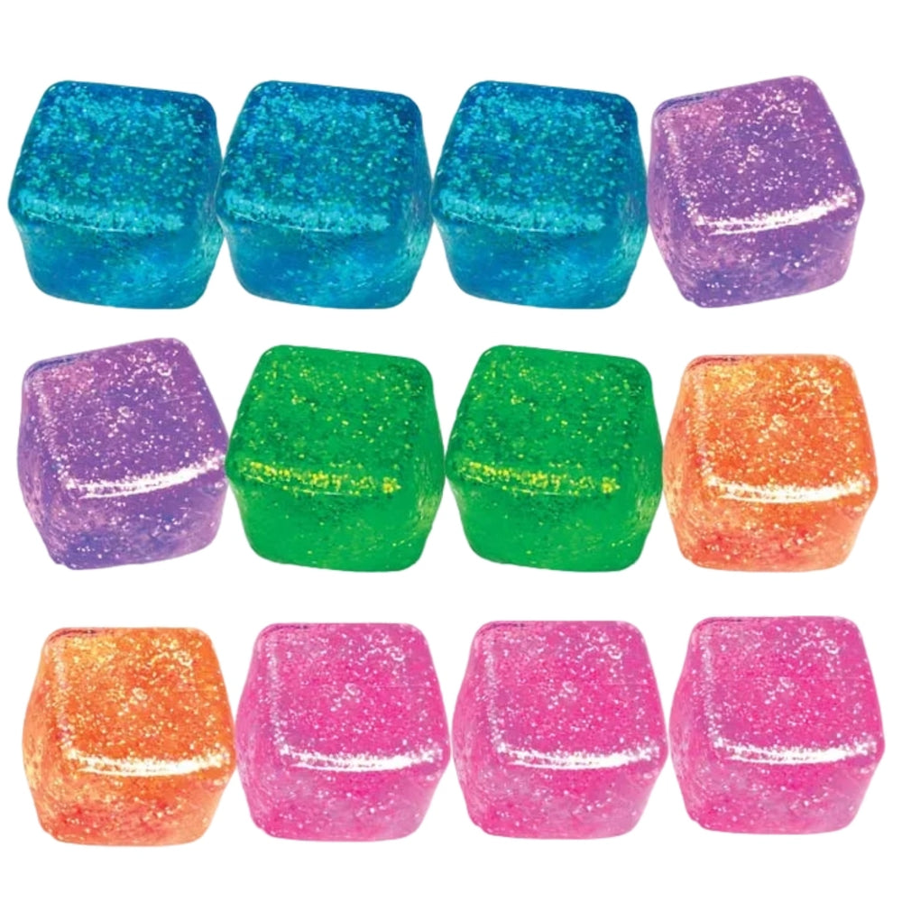 Colorful glittery cubes on a white background