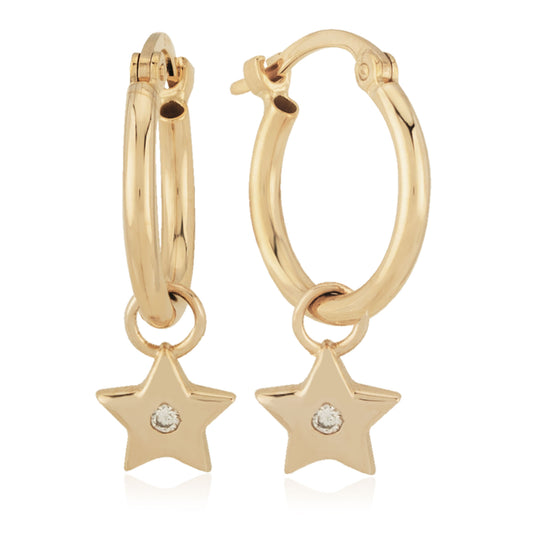 14k Gold Star Dangle Hoops