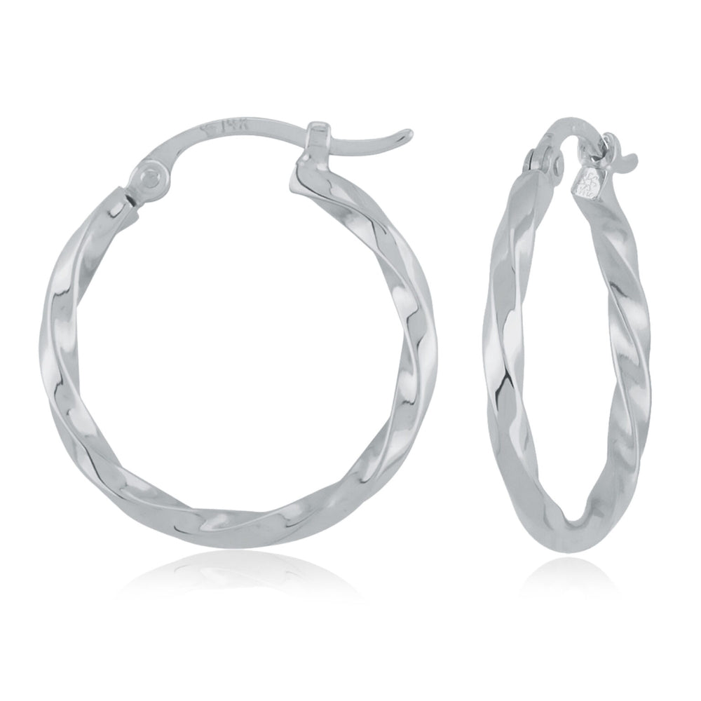 14k White Gold Twisted Hoop Earrings