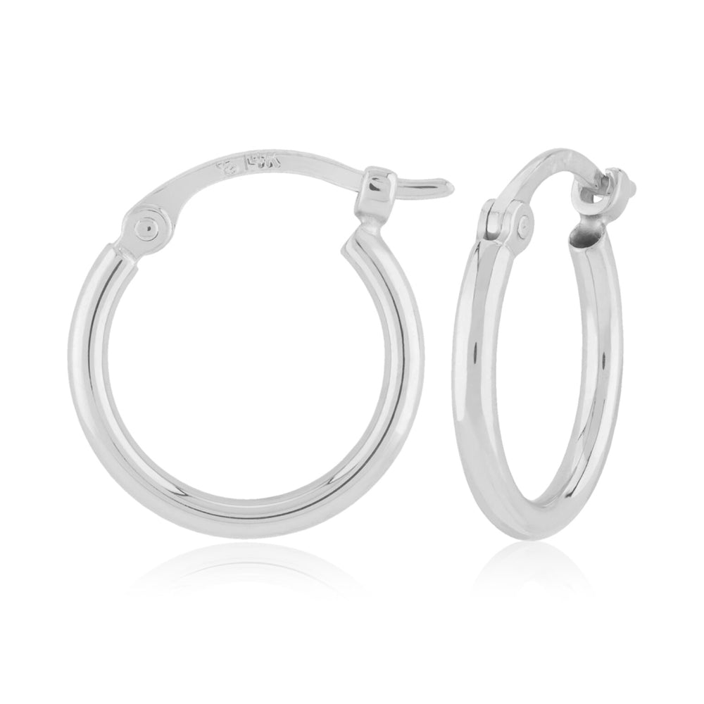 14k White Gold 12mm Round Hoop Earrings