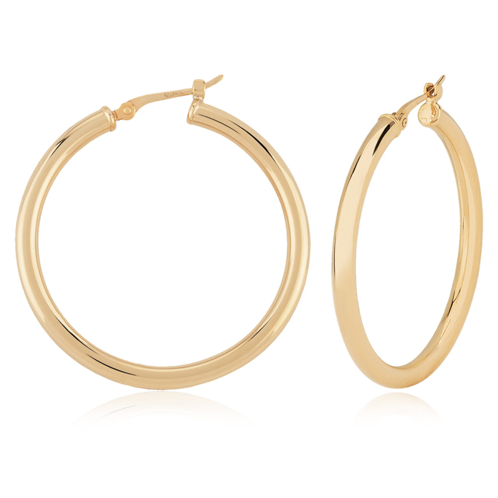 14k Gold 30mm Round Hoop Earrings