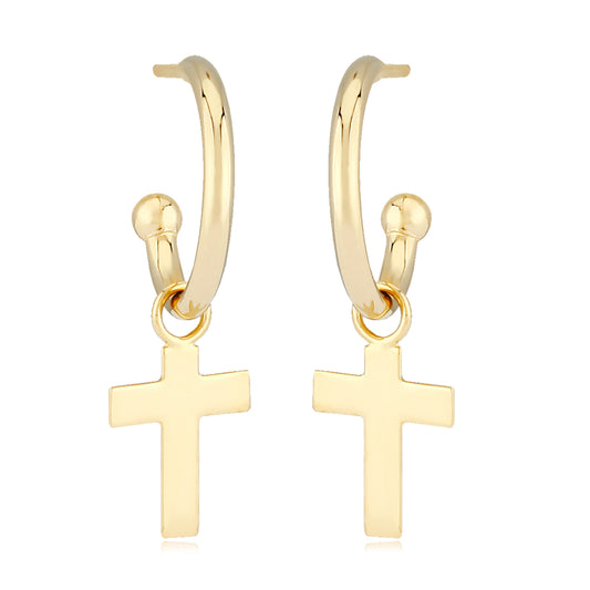14k Cross Dangle Hoop Earrings