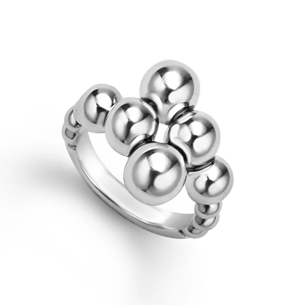 Lagos Caviar Bubbly Silver Beaded Cross Over Ring