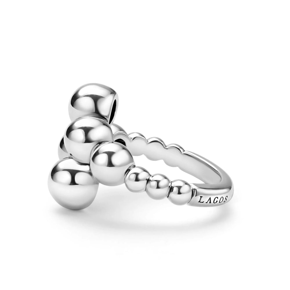 Lagos Caviar Bubbly Silver Beaded Cross Over Ring