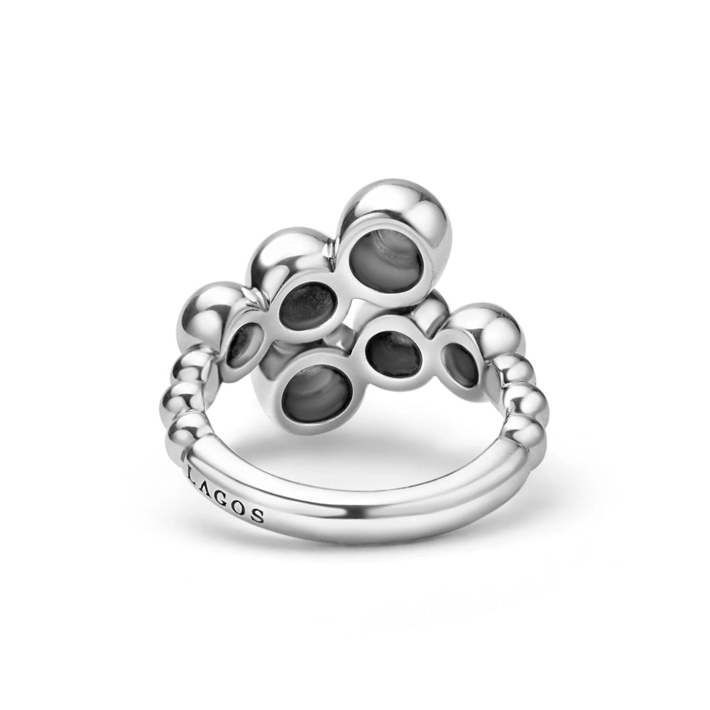 Lagos Caviar Bubbly Silver Beaded Cross Over Ring