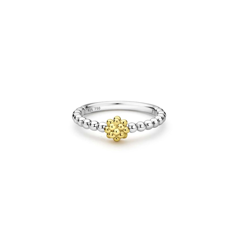 Two tone Caviar stacking ring - sterling silver ring with 18K gold centerpiece 