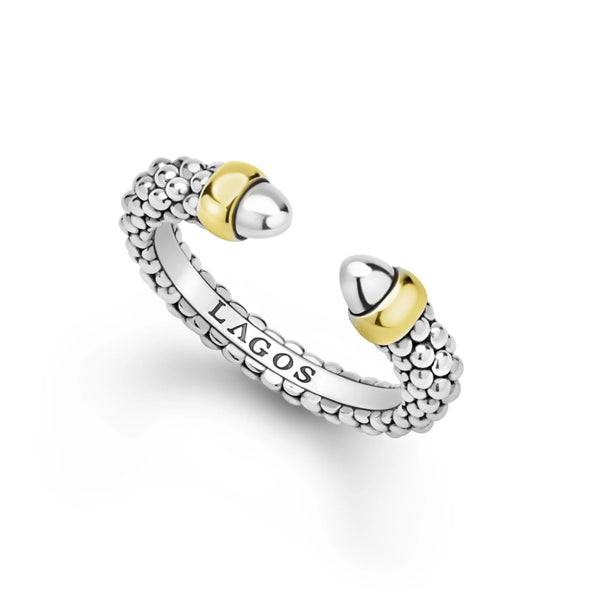 LAGOS caviar ラゴスキャビアリング(18金&スターリングシルバー) Lagos Signature Caviar Two-Tone Mini Versa Stacking Ring – Smyth