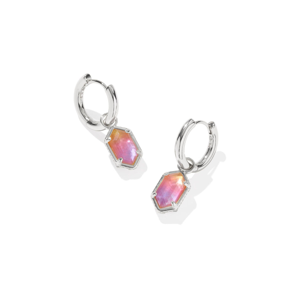 Kendra Scott Silver Hallie Huggie Earrings in Sunrise Watercolor Illusion