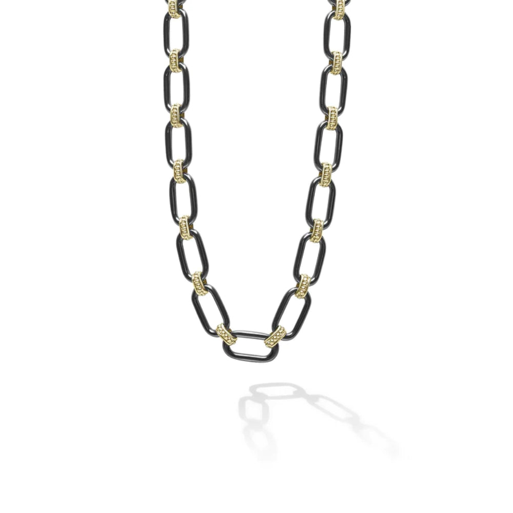 Lagos 18k Gold and Black Ceramic Link Necklace, 6mm