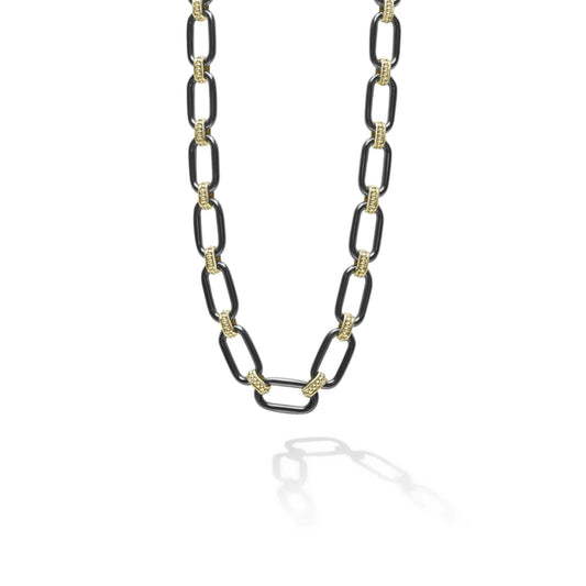 Lagos 18k Gold and Black Ceramic Link Necklace, 6mm