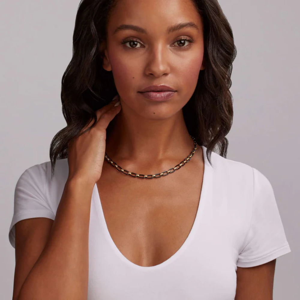 Lagos 18k Gold and Black Ceramic Link Necklace, 6mm