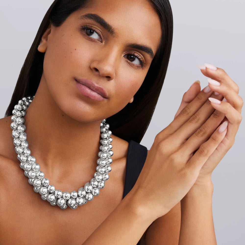 Lagos Caviar Bubbly Silver Beaded Statement Necklace, 18"