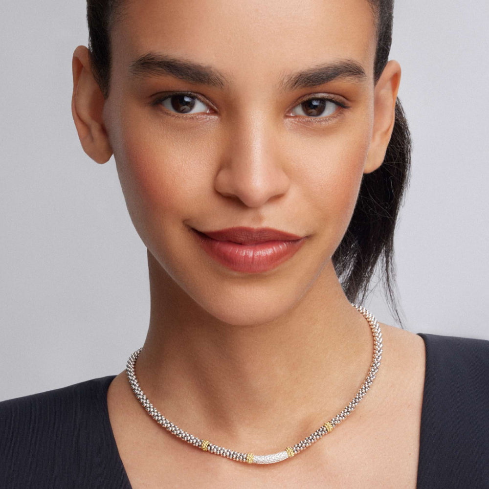 LAGOS Two-Tone Caviar Lux Pave Station Diamond Necklace