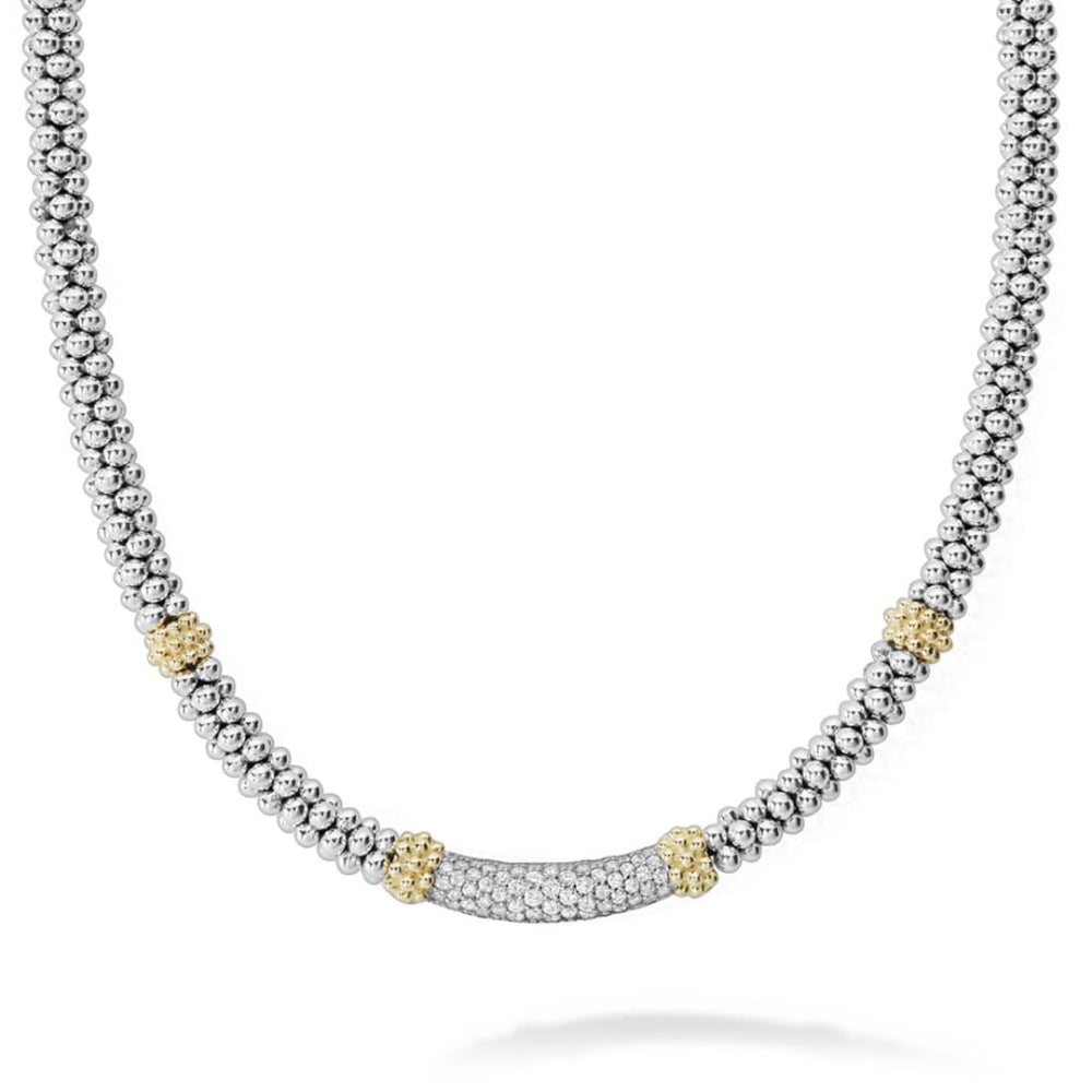 LAGOS Two-Tone Caviar Lux Pave Station Diamond Necklace
