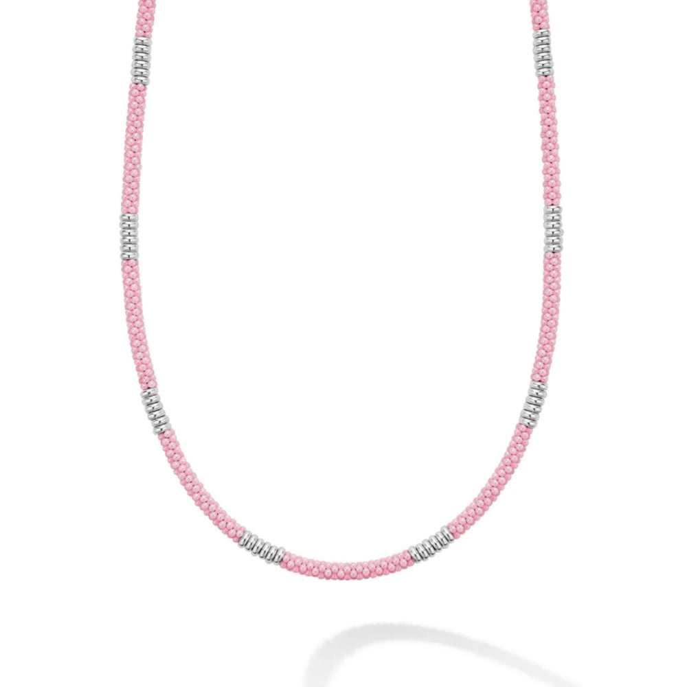 Lagos Pink Caviar Silver Station Ceramic Beaded Necklace, 3mm