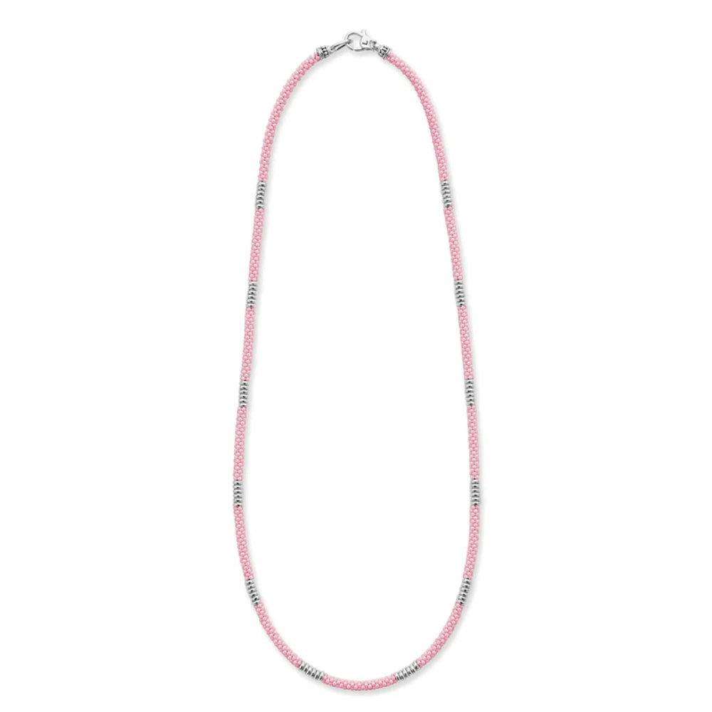 Lagos Pink Caviar Silver Station Ceramic Beaded Necklace, 3mm