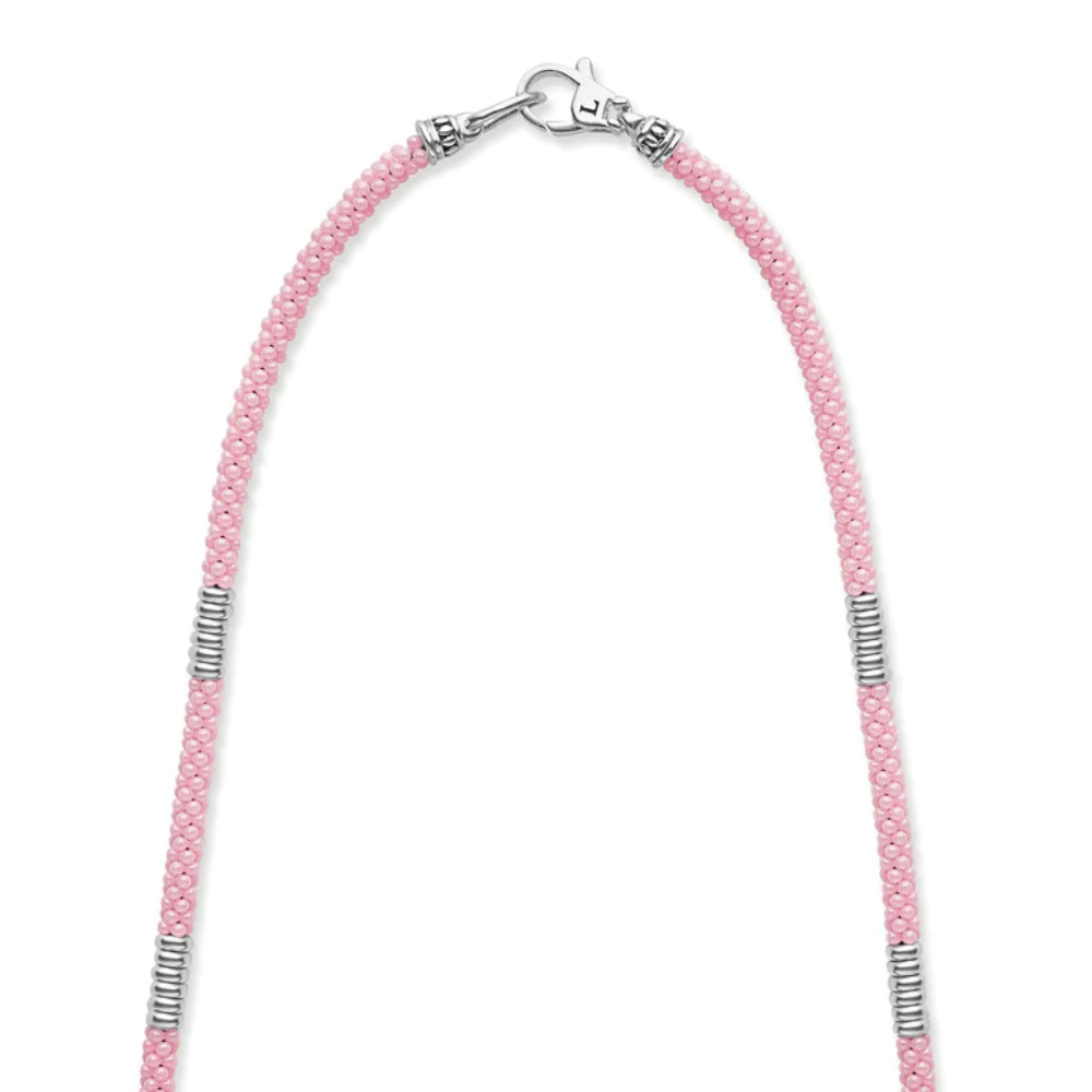 Lagos Pink Caviar Silver Station Ceramic Beaded Necklace, 3mm