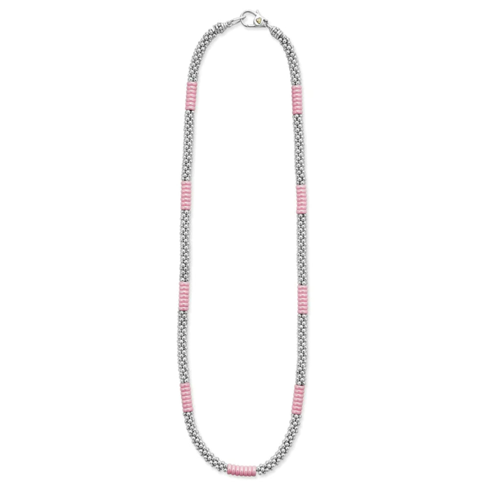Lagos Pink Caviar Silver Station Ceramic Beaded Necklace, 5mm