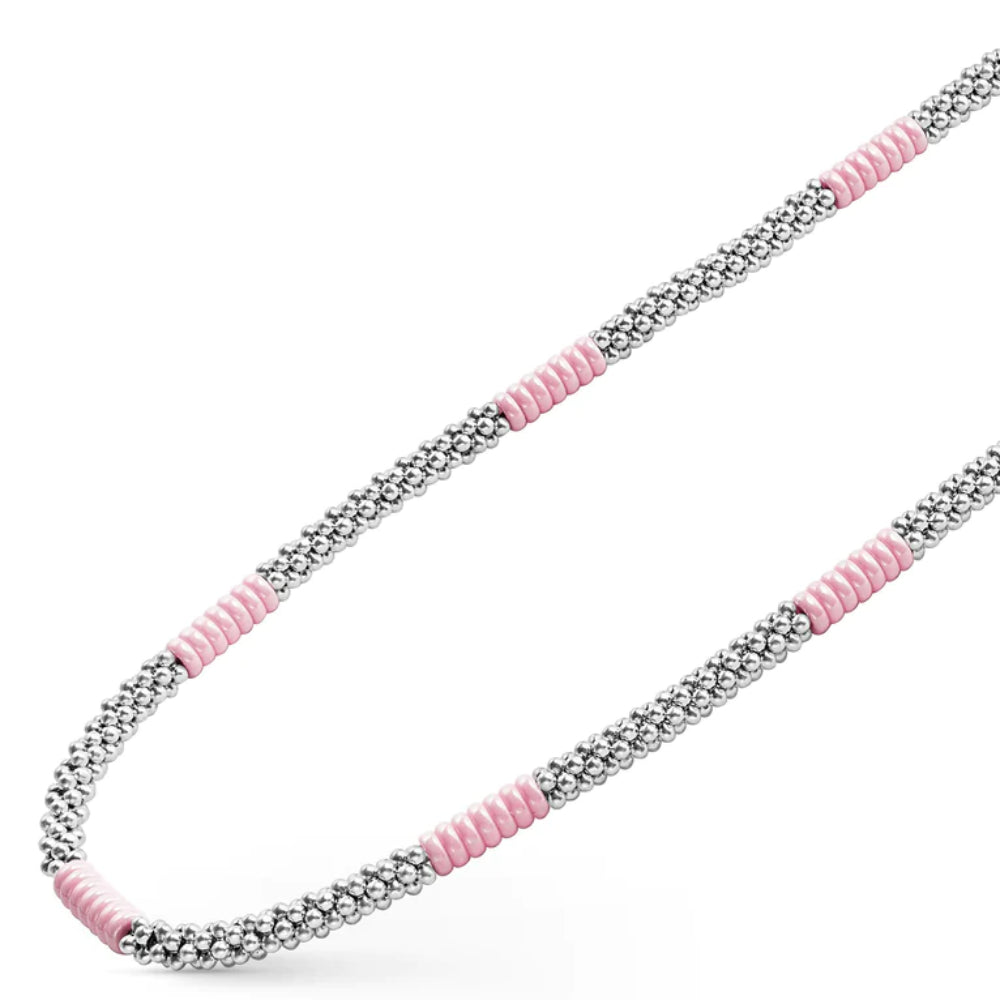 Lagos Pink Caviar Silver Station Ceramic Beaded Necklace, 5mm