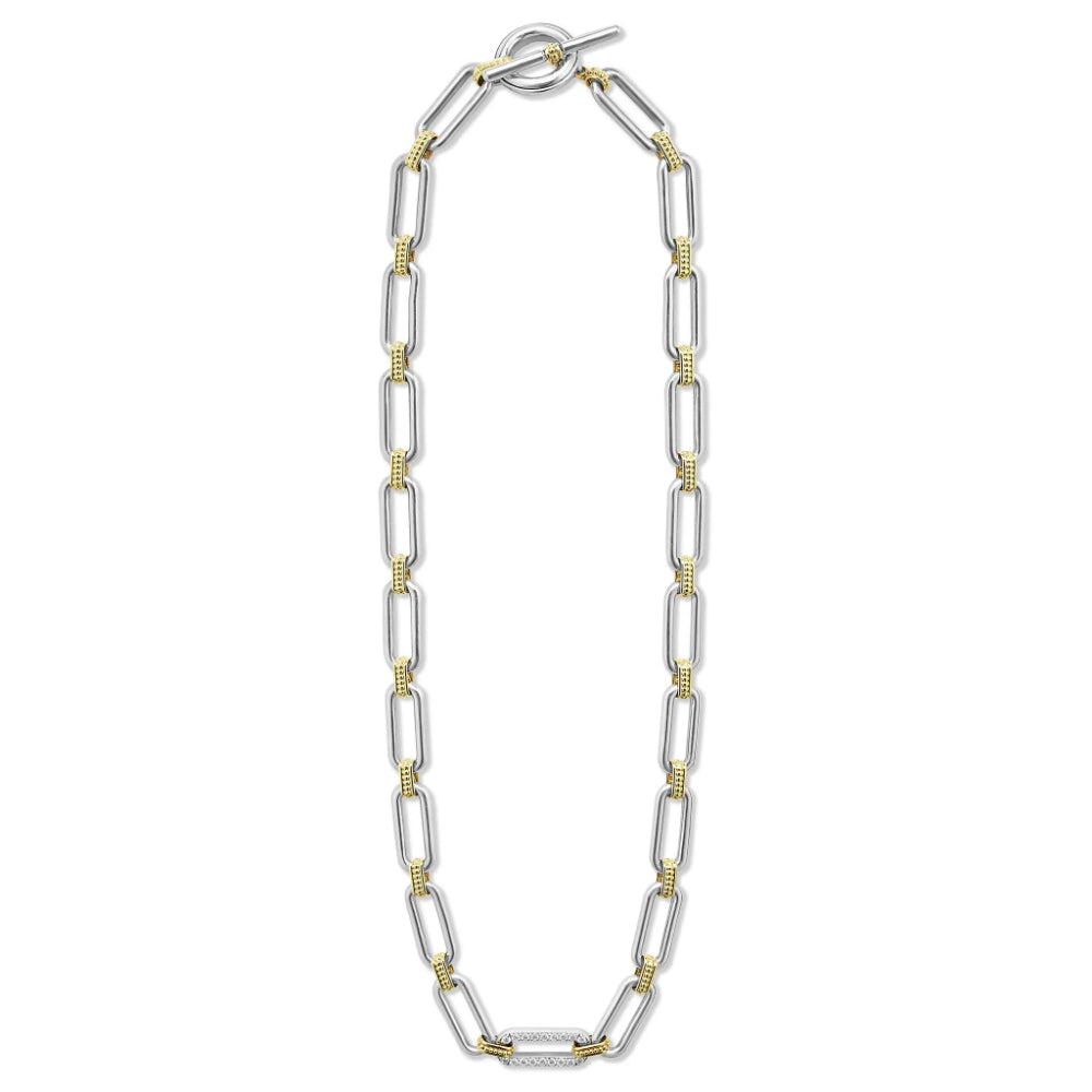 Lagos Signature Caviar Two-Tone Link Single Station Diamond Necklace