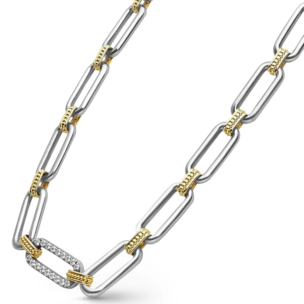 Lagos Signature Caviar Two-Tone Link Single Station Diamond Necklace