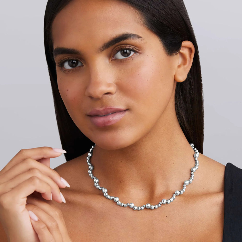 Lagos Caviar Bubbly Silver Beaded Scalloped Necklace