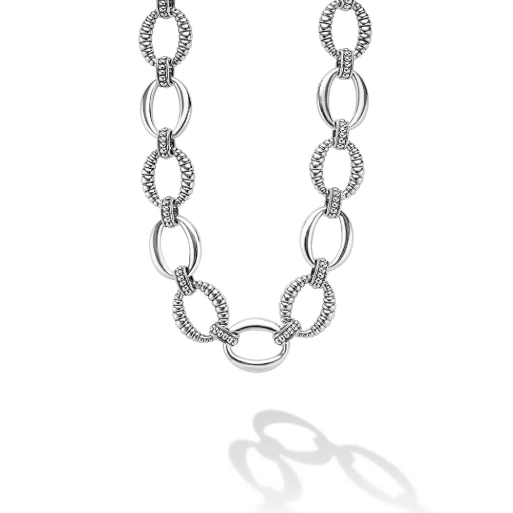 Lagos Signature Caviar Sterling Silver Oval Fluted Link Necklace, 18mm