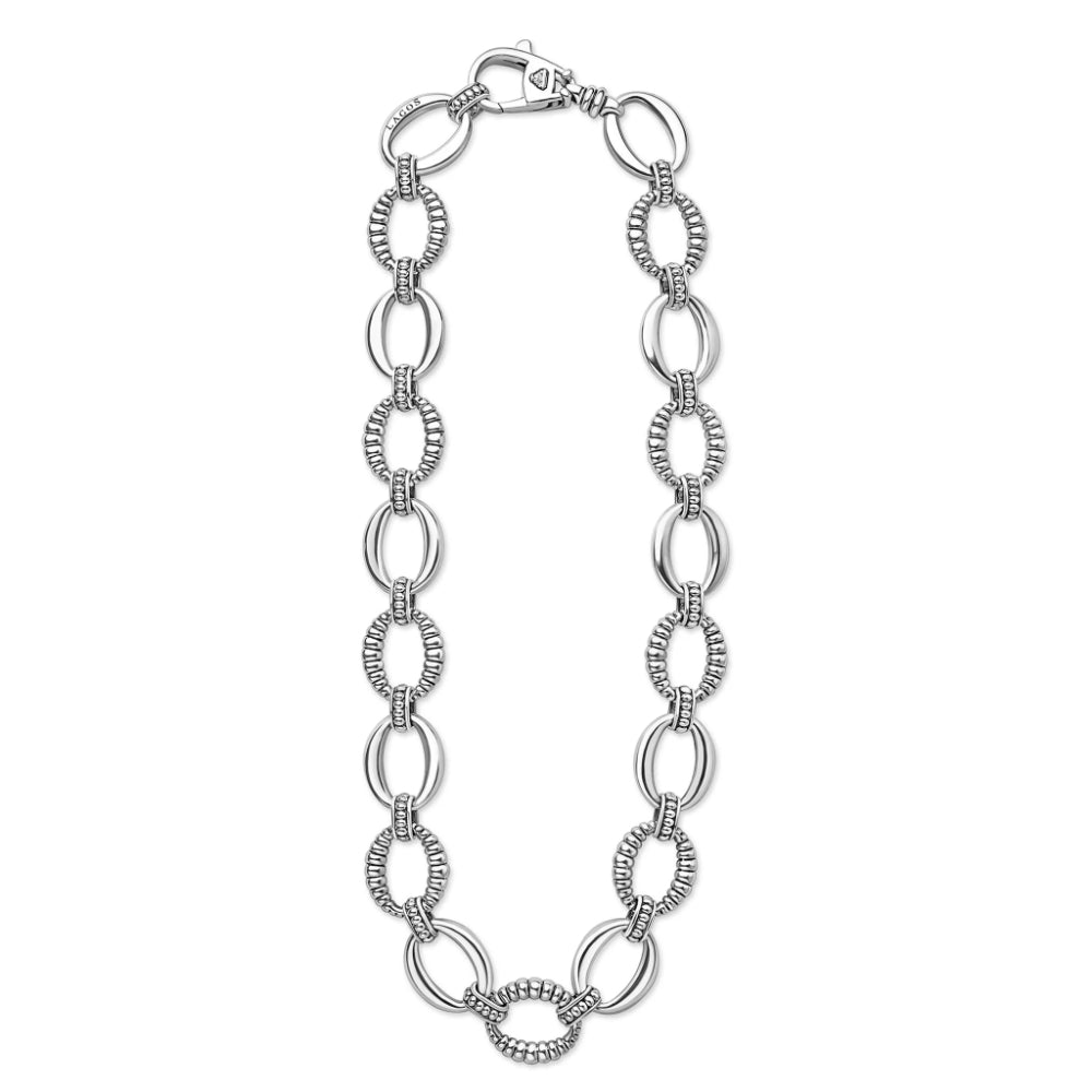 Lagos Signature Caviar Sterling Silver Oval Fluted Link Necklace, 18mm