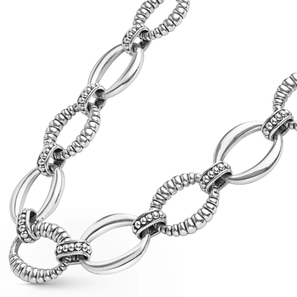 Lagos Signature Caviar Sterling Silver Oval Fluted Link Necklace, 18mm