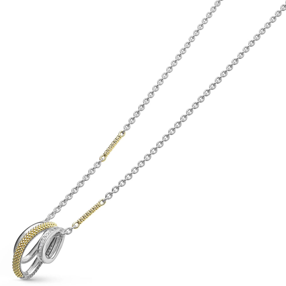 Lagos Caviar Lux Two-Tone Three Ring Diamond Pendant Necklace