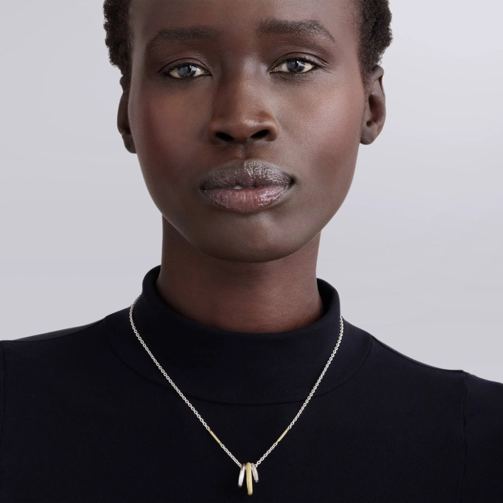 Lagos Caviar Lux Two-Tone Three Ring Diamond Pendant Necklace