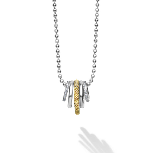 Lagos Caviar Lux Two-Tone Five Ring Diamond Pendant Necklace