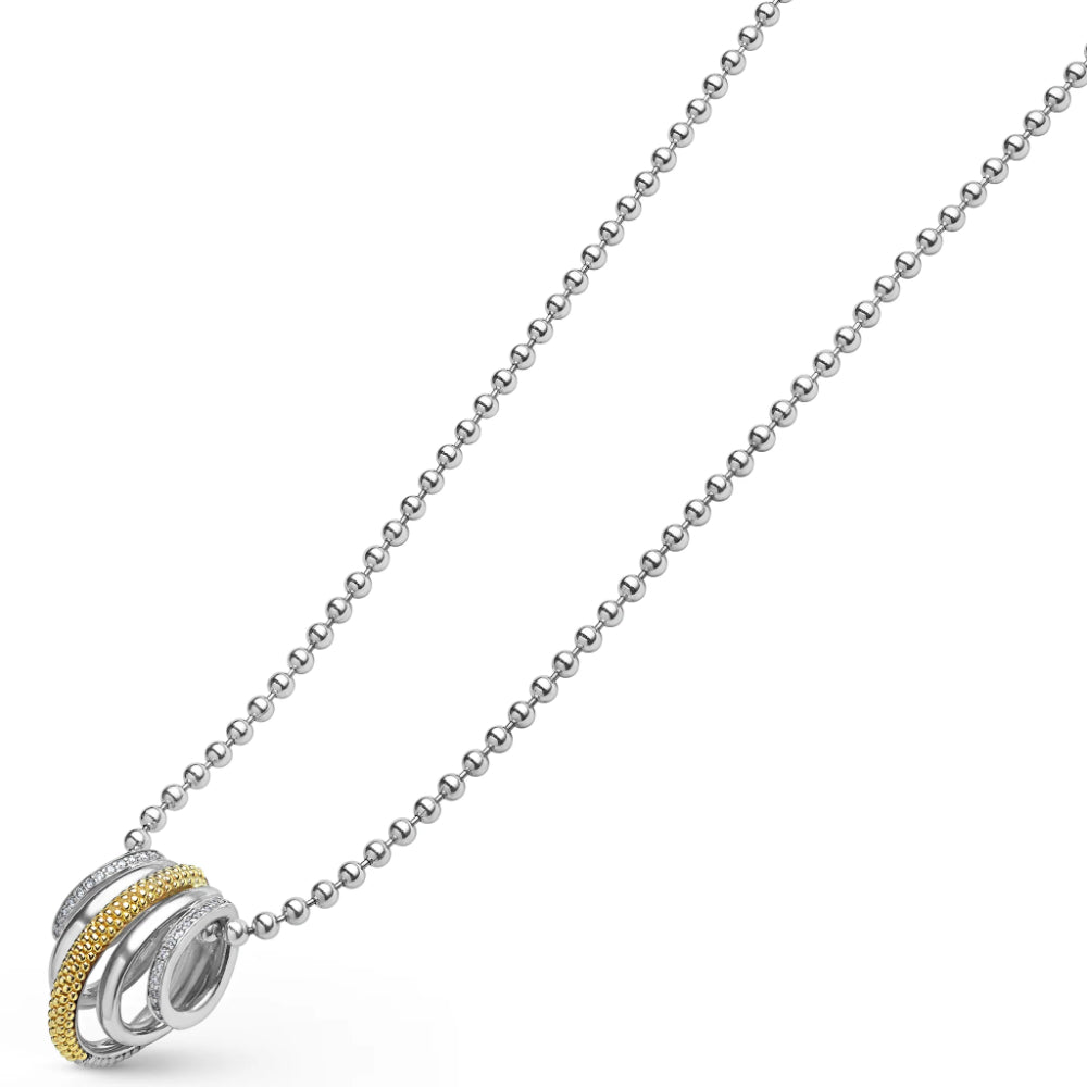 Lagos Caviar Lux Two-Tone Five Ring Diamond Pendant Necklace