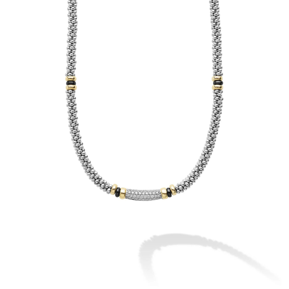 Lagos Black Caviar Two-Tone Black Ceramic Caviar Diamond Necklace