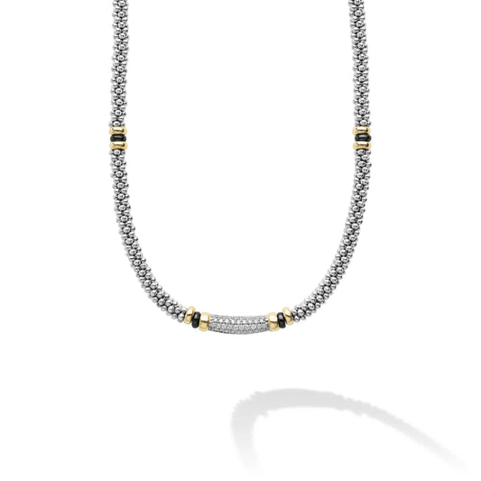 Lagos Black Caviar Two-Tone Black Ceramic Caviar Diamond Necklace