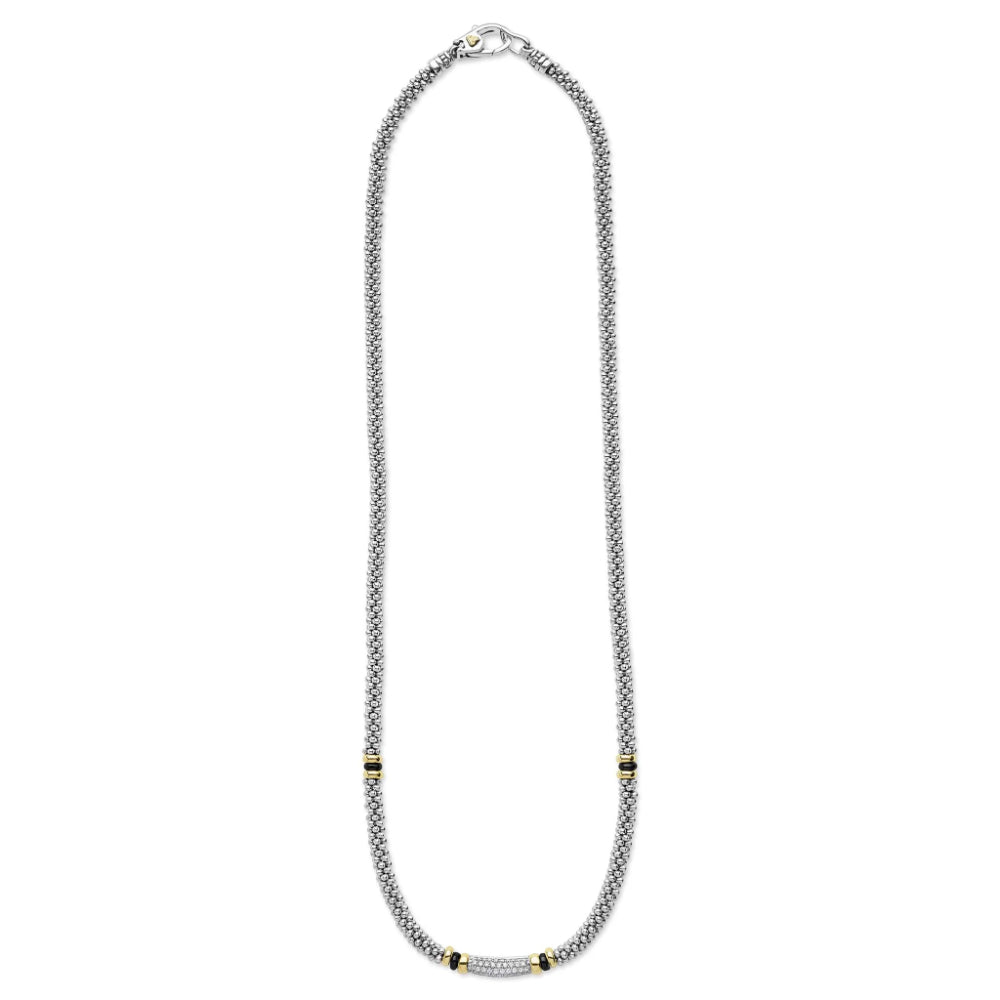 Lagos Black Caviar Two-Tone Black Ceramic Caviar Diamond Necklace