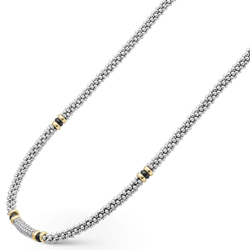 Lagos Black Caviar Two-Tone Black Ceramic Caviar Diamond Necklace