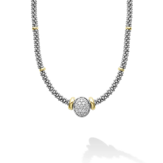 Lagos Signature Caviar Two-Tone Oval Caviar Diamond Necklace