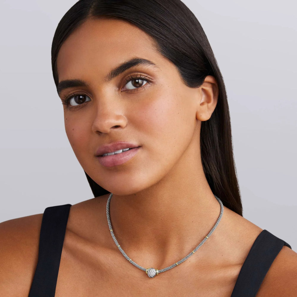 Lagos Signature Caviar Two-Tone Oval Caviar Diamond Necklace