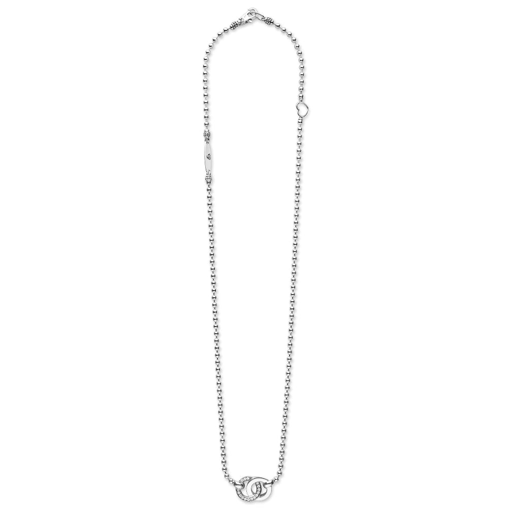 Sterling silver interlocking Diamond Pendant Necklace - one circle of diamonds beautifully intertwined design with polished sterling silver circle. 
