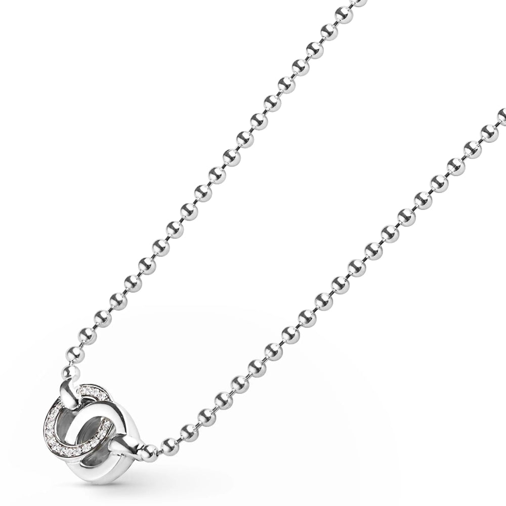 Sterling silver interlocking Diamond Pendant Necklace - one circle of diamonds beautifully intertwined design with polished sterling silver circle. 