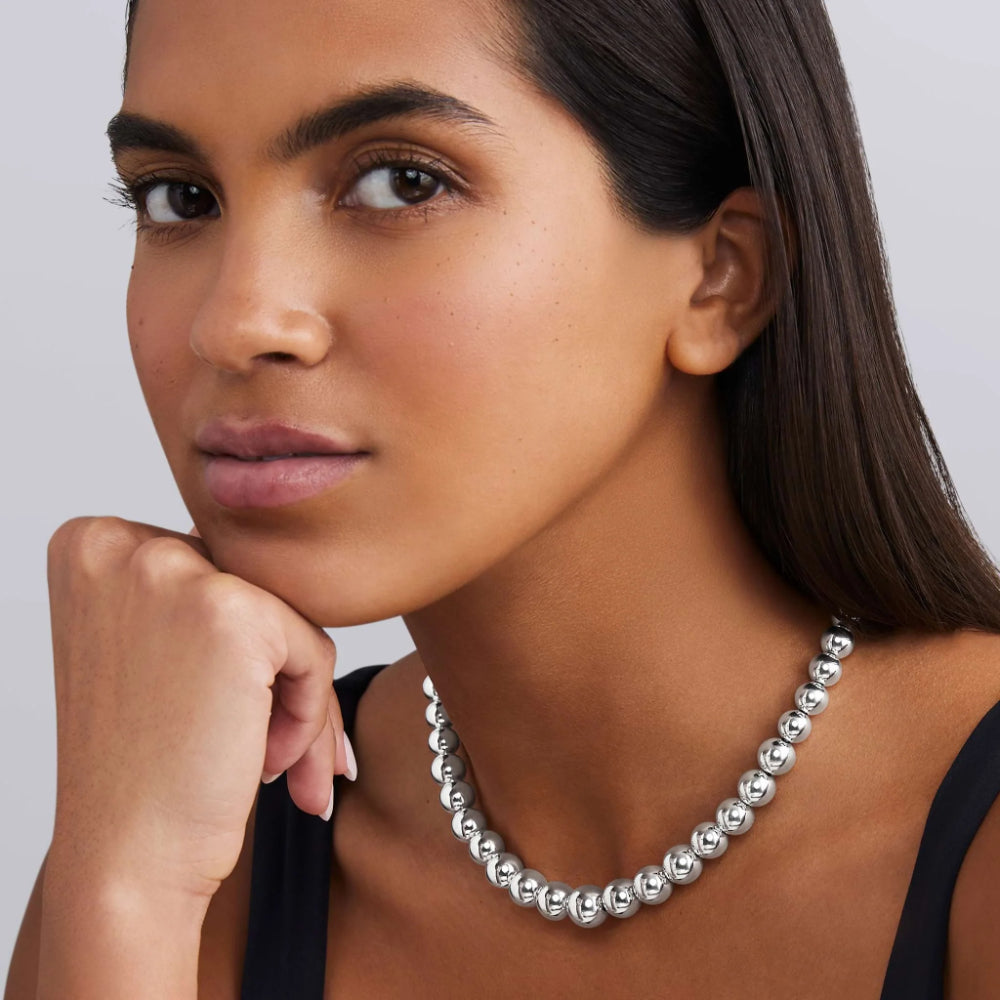 Lagos Caviar Bubbly Silver Graduated Bead Necklace