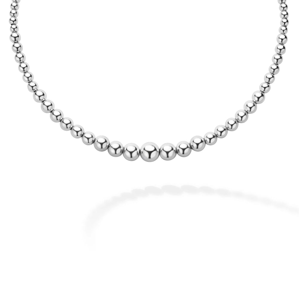 Lagos Caviar Bubbly Silver Petite Graduated Bead Necklace, 16"