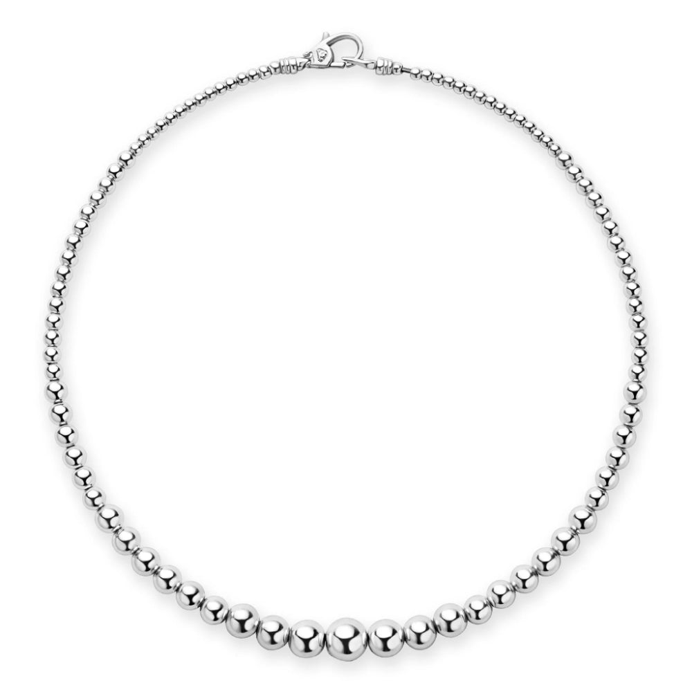 Lagos Caviar Bubbly Silver Petite Graduated Bead Necklace, 16"
