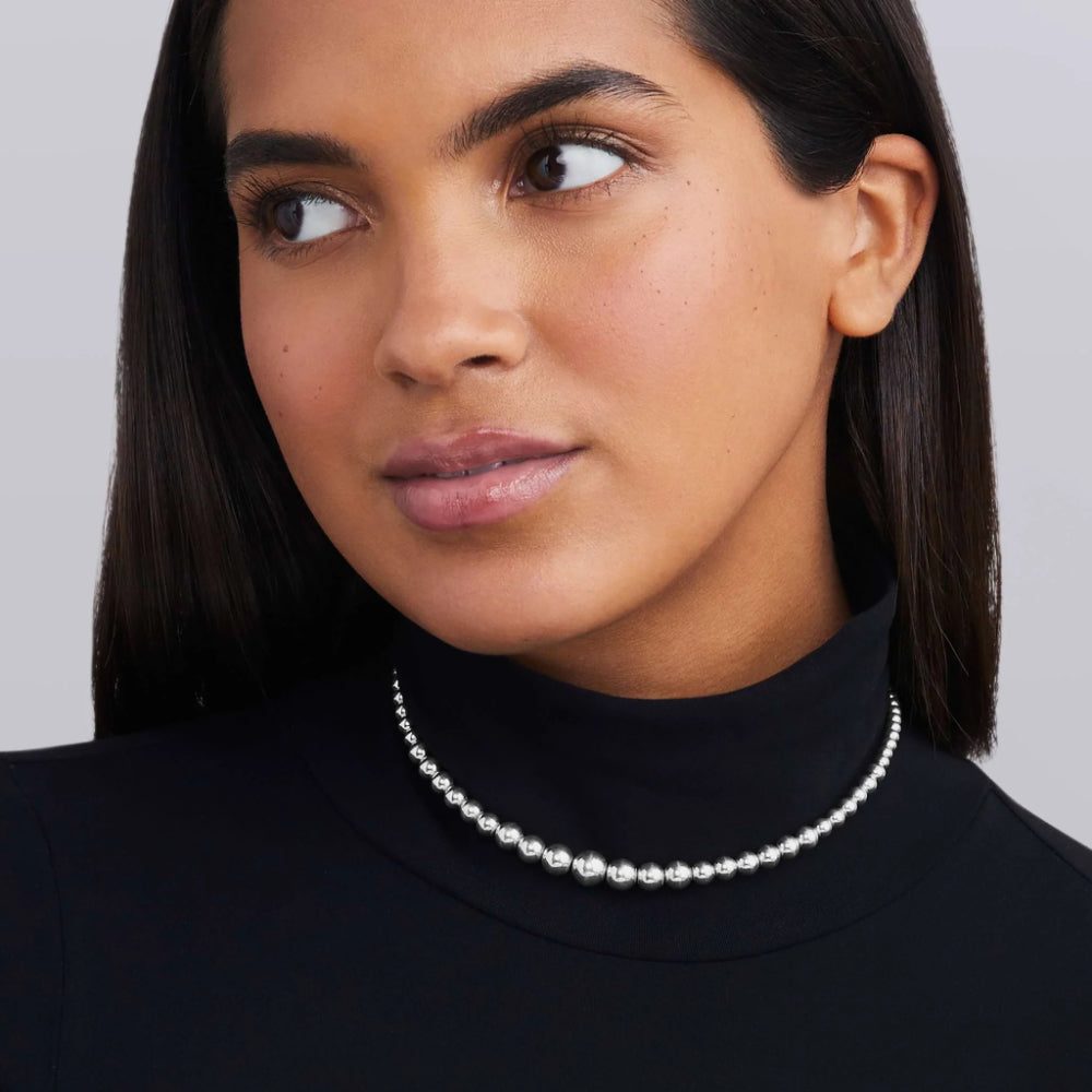 Lagos Caviar Bubbly Silver Petite Graduated Bead Necklace, 16"