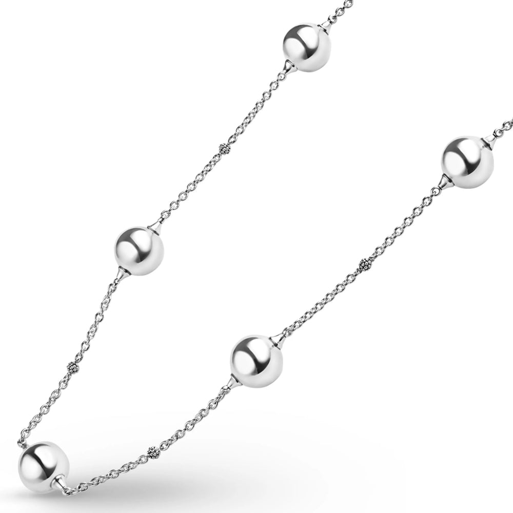 Lagos Caviar Bubbly Silver Beaded Station Necklace