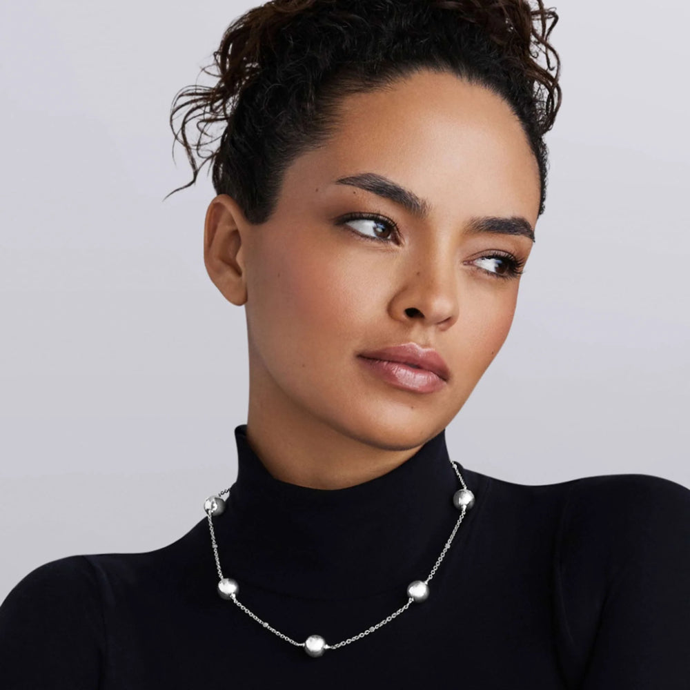 Lagos Caviar Bubbly Silver Beaded Station Necklace