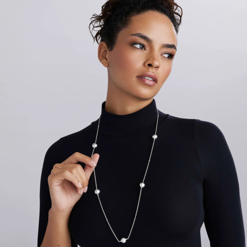 Lagos Caviar Bubbly Silver Large Beaded Station Necklace