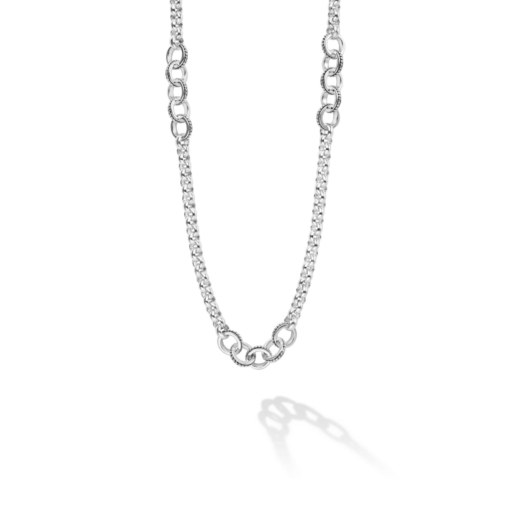 Lagos Signature Caviar Silver Ring Link Station Necklace