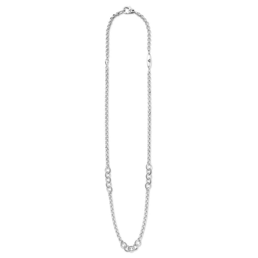 Lagos Signature Caviar Silver Ring Link Station Necklace
